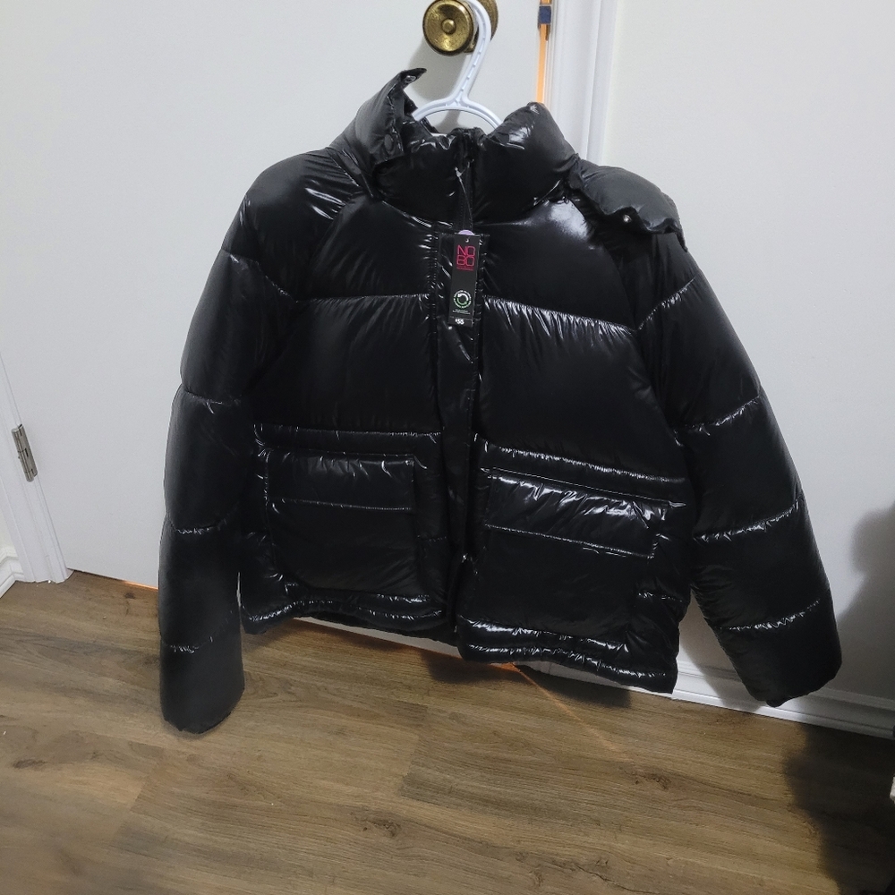 NO BOUNDARIES PUFFER JACKET WOMEN'S XL SHINY BLACK NEW